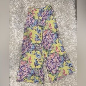 asos Design Women’s Yellow Floral Pants With Side Zipper Size 4